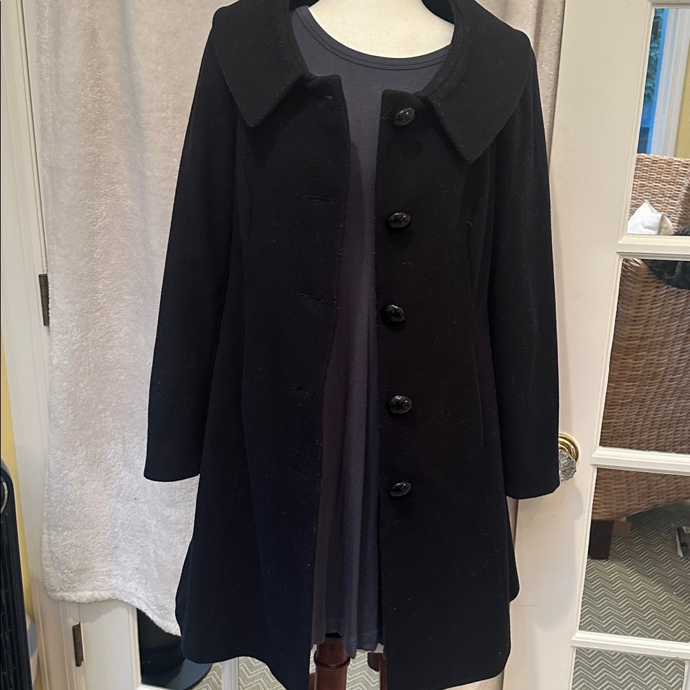 Preston & York Black Wool Heavy Button Front Coat Bow Detail in Back EUC - Picture 5 of 9